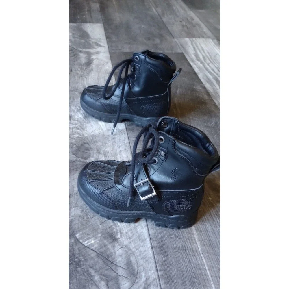 Polo Ralph Lauren Boys 9 Black Leather Country Boot II/ Duck Boots
